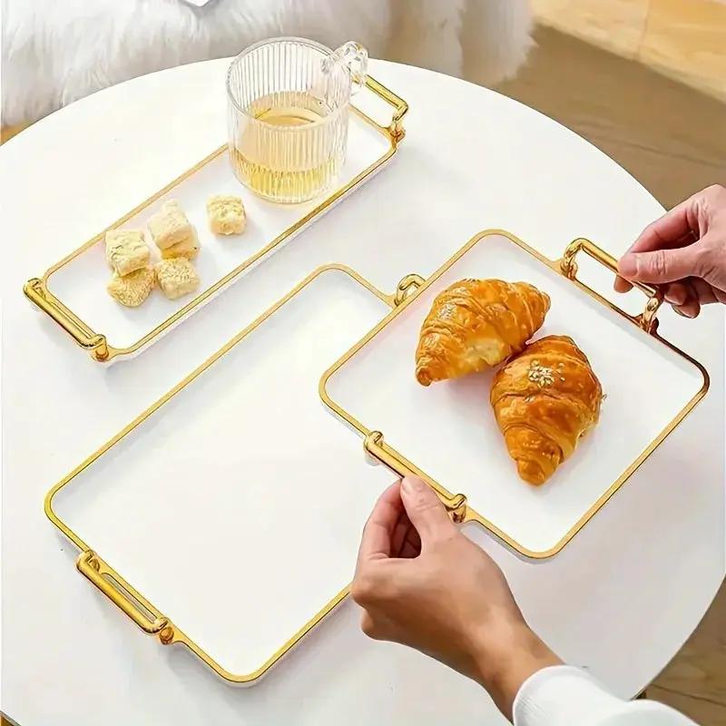 Serving Tray - Handles Ivory Golden by House Of Avana