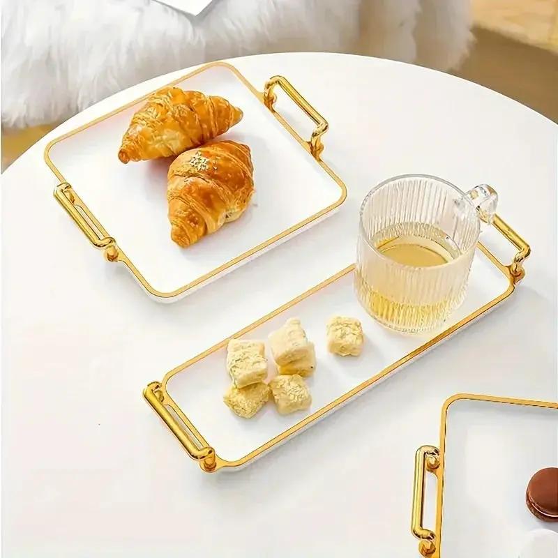Serving Tray - Handles Ivory Golden by House Of Avana
