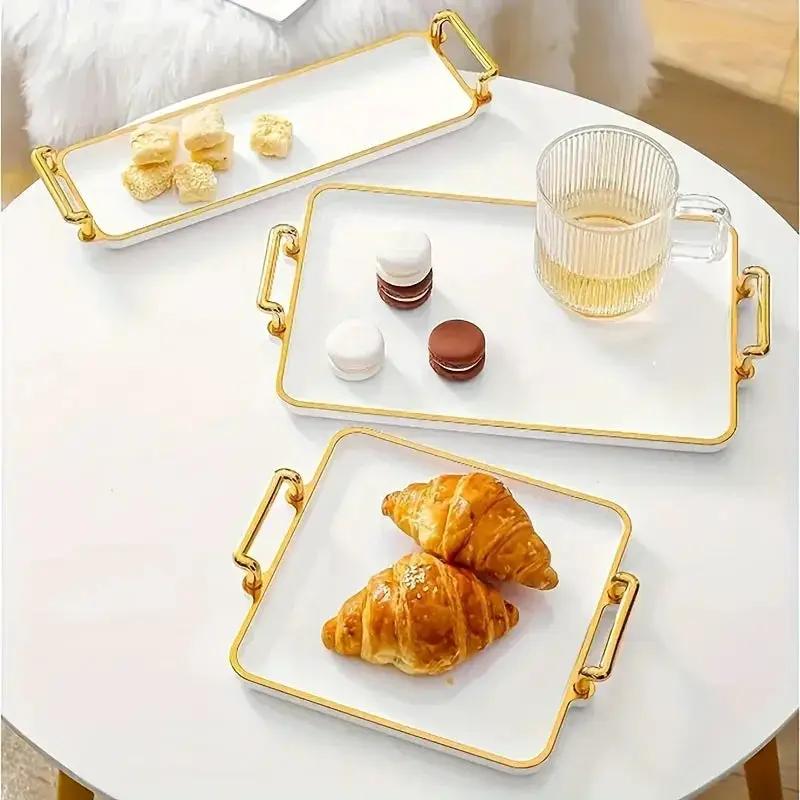 Serving Tray - Handles Ivory Golden by House Of Avana