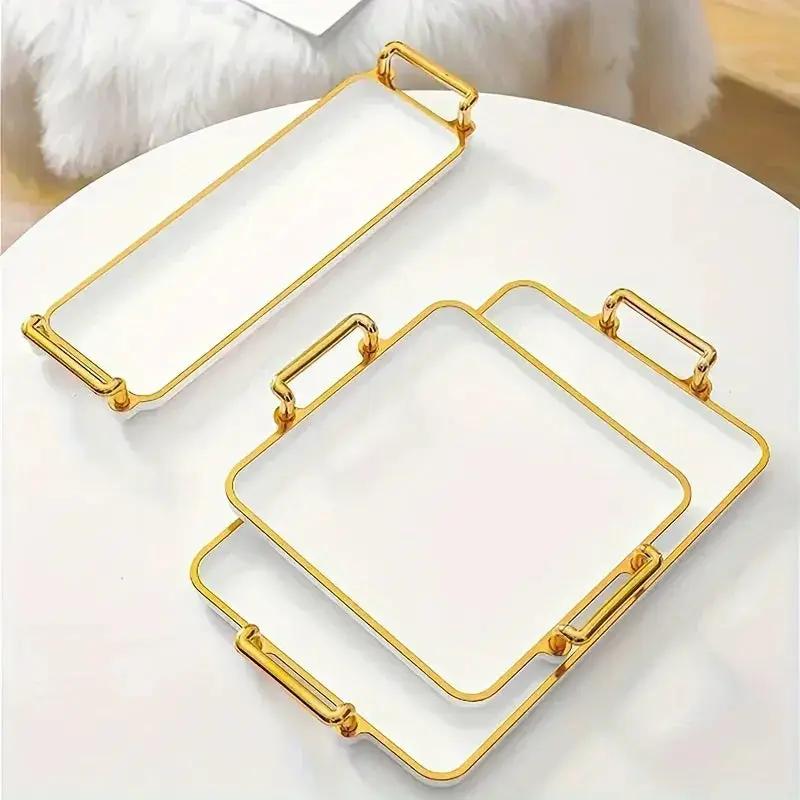 Serving Tray - Handles Ivory Golden by House Of Avana