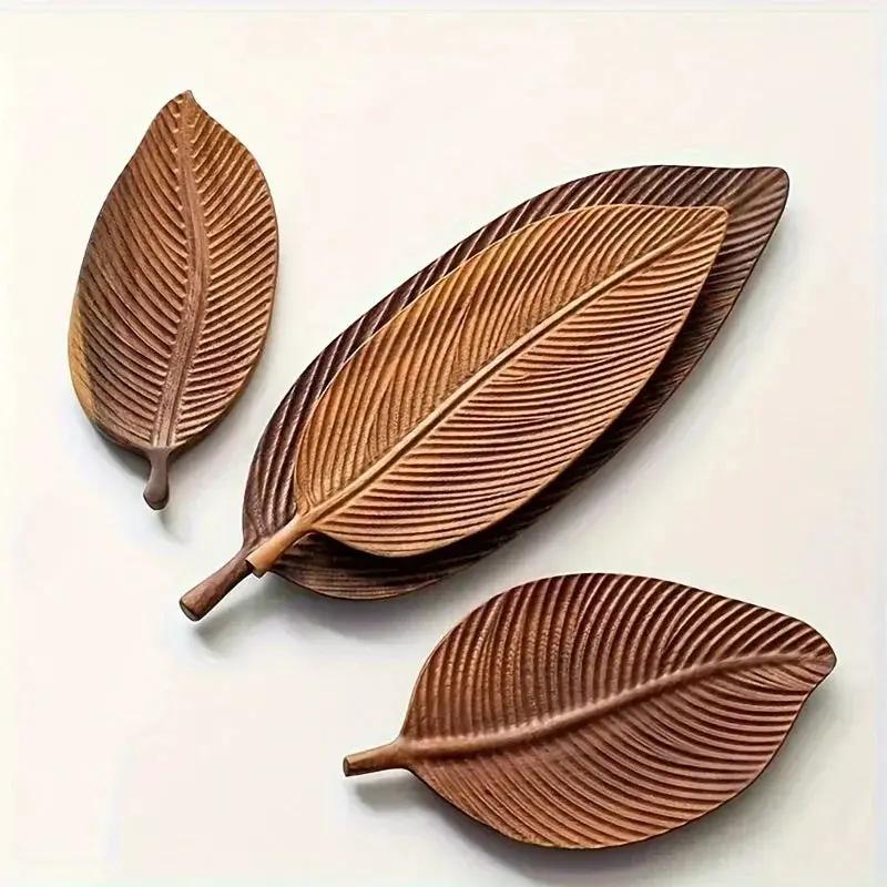 Serving Tray - Vintage Wooden Leaf Shape by House Of Avana