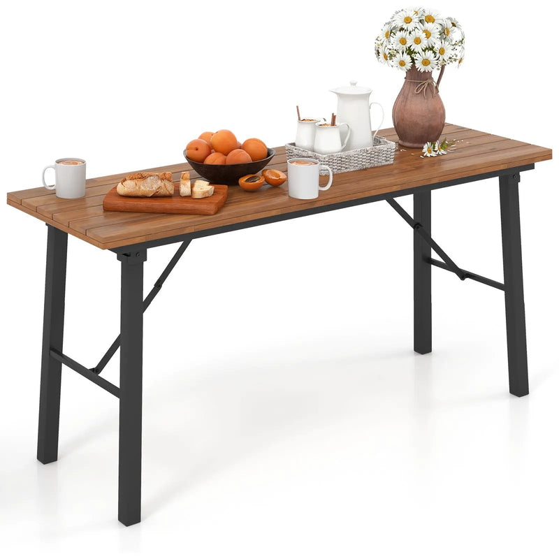 Outdoor Dining Table and Bench Set with Acacia Wood Top for Yard Garden Poolside by DirectDeals