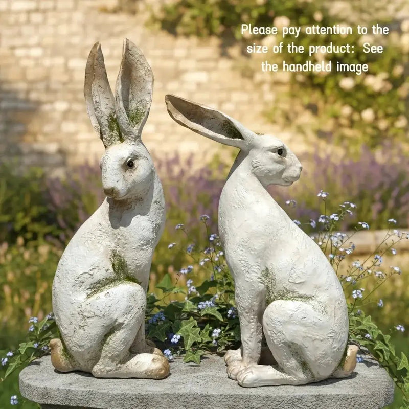 Set of 2 American-Style Long-Eared Rabbits with a Yellow And White Moss Design, Perfect for Spring And Summer. These Hand-Painted Resin Crafts Stand 12 Inches Tall And Make Great Decorative Gifts for Easter, Christmas, And Mo by House Of Avana