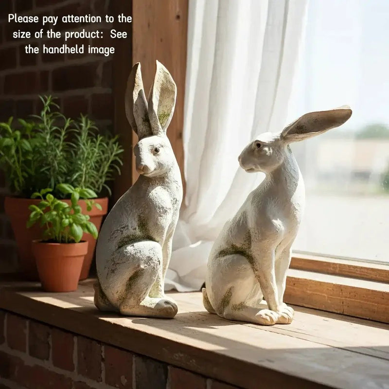 Set of 2 American-Style Long-Eared Rabbits with a Yellow And White Moss Design, Perfect for Spring And Summer. These Hand-Painted Resin Crafts Stand 12 Inches Tall And Make Great Decorative Gifts for Easter, Christmas, And Mo by House Of Avana