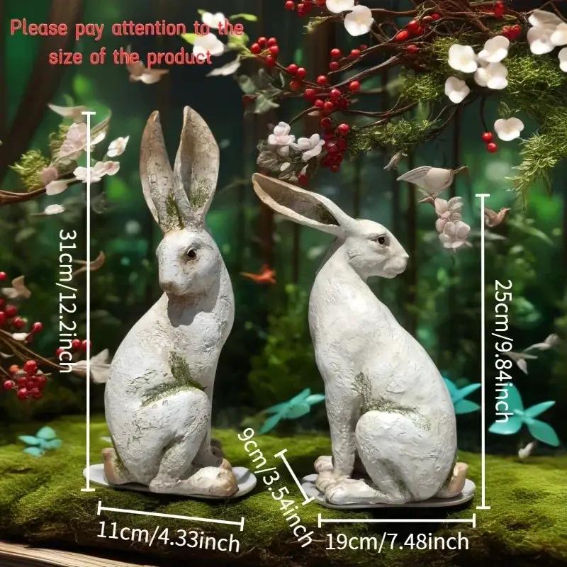 Set of 2 American-Style Long-Eared Rabbits with a Yellow And White Moss Design, Perfect for Spring And Summer. These Hand-Painted Resin Crafts Stand 12 Inches Tall And Make Great Decorative Gifts for Easter, Christmas, And Mo by House Of Avana