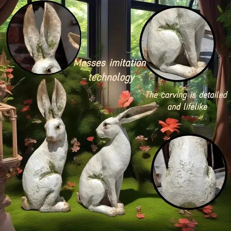 Set of 2 American-Style Long-Eared Rabbits with a Yellow And White Moss Design, Perfect for Spring And Summer. These Hand-Painted Resin Crafts Stand 12 Inches Tall And Make Great Decorative Gifts for Easter, Christmas, And Mo by House Of Avana