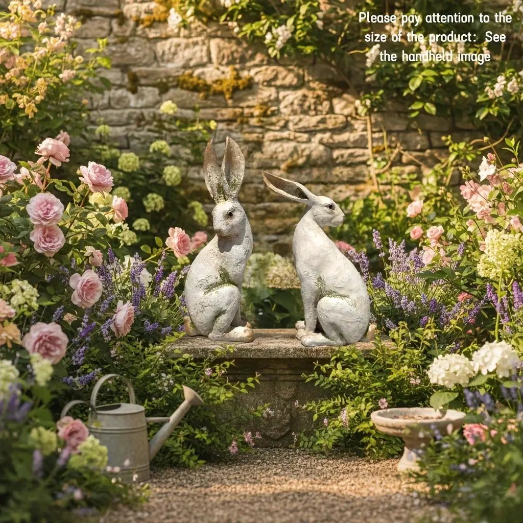 Set of 2 American-Style Long-Eared Rabbits with a Yellow And White Moss Design, Perfect for Spring And Summer. These Hand-Painted Resin Crafts Stand 12 Inches Tall And Make Great Decorative Gifts for Easter, Christmas, And Mo by House Of Avana