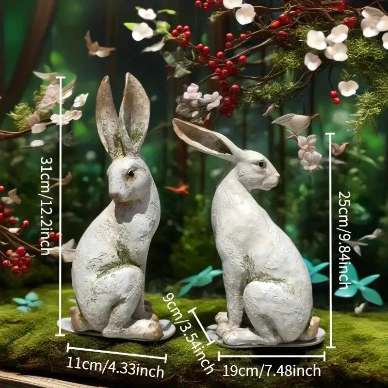 Set of 2 American-Style Long-Eared Rabbits with a Yellow And White Moss Design, Perfect for Spring And Summer. These Hand-Painted Resin Crafts Stand 12 Inches Tall And Make Great Decorative Gifts for Easter, Christmas, And Mo by House Of Avana