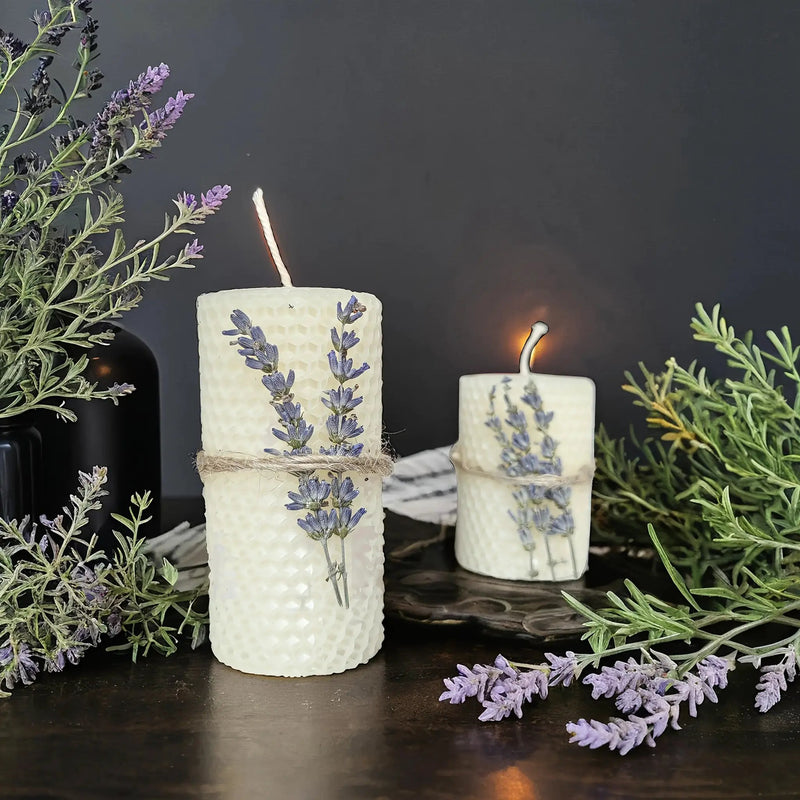 Set of 2 Lavender Beeswax Candles for Gifts by House Of Avana