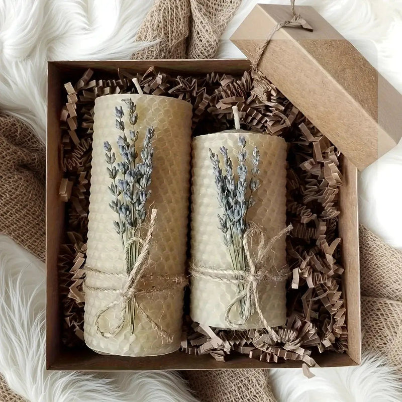 Set of 2 Lavender Beeswax Candles for Gifts by House Of Avana