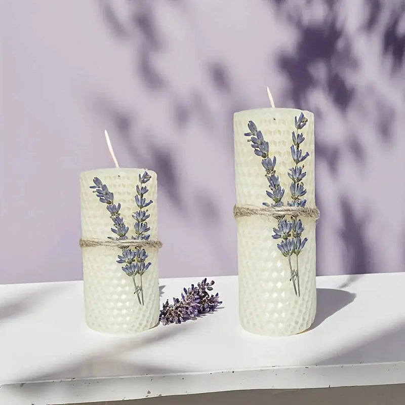 Set of 2 Lavender Beeswax Candles for Gifts by House Of Avana
