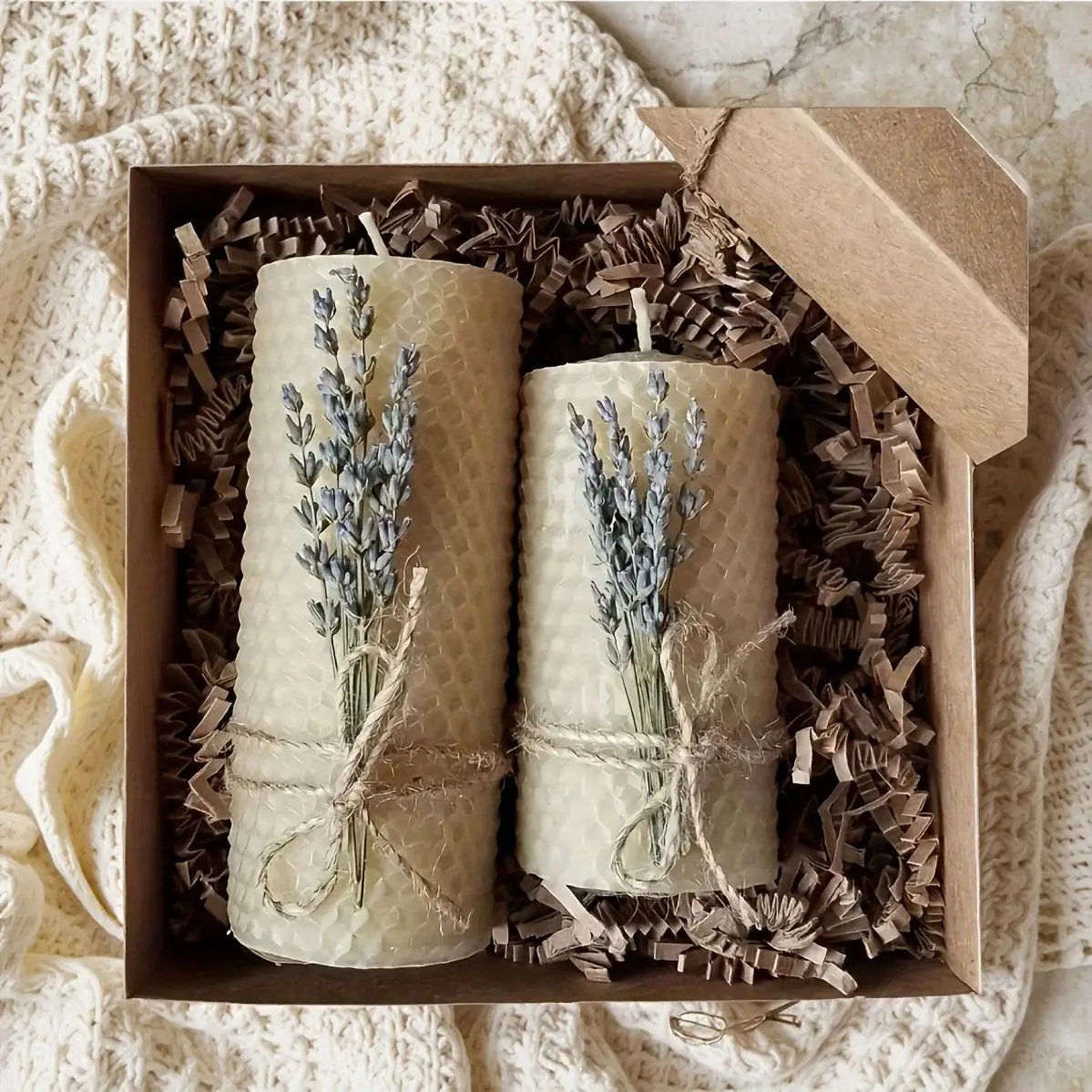 Set of 2 Lavender Beeswax Candles for Gifts by House Of Avana