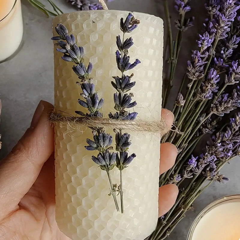 Set of 2 Lavender Beeswax Candles for Gifts by House Of Avana