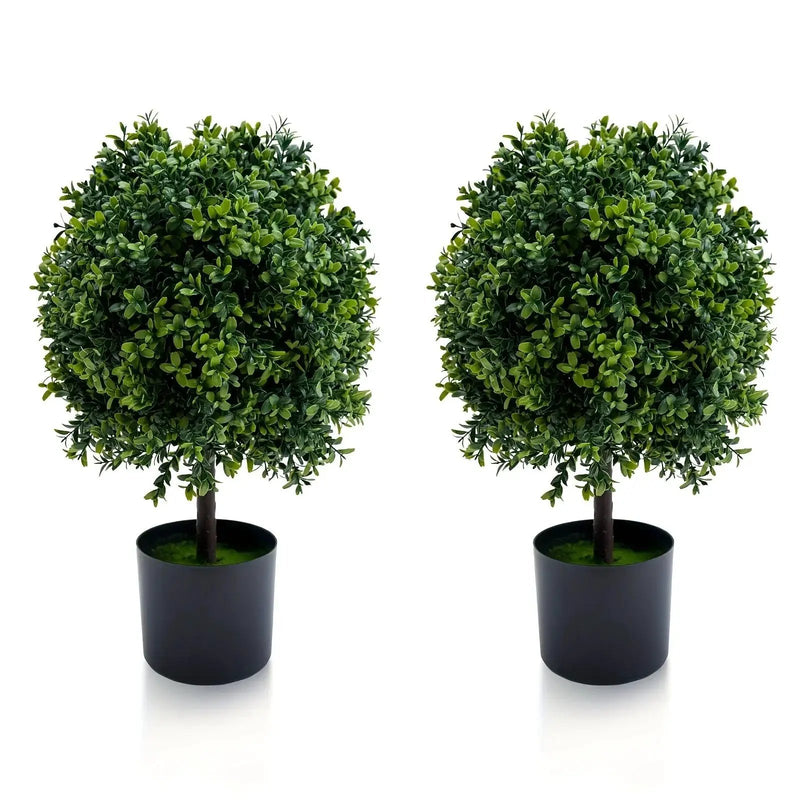 Set of 2 Realistic 50.8cm Artificial Boxwood Topiary Trees with Pots - Full Ball Shape Fake Shrubs, Faux Conical Trees for Indoor/Outdoor Use, Low-Maintenance Plastic Foliage (No Pruning) - Christmas, Garden & Decor by House Of Avana
