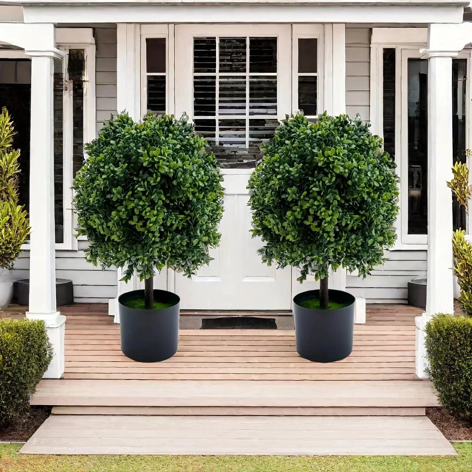 Set of 2 Realistic 50.8cm Artificial Boxwood Topiary Trees with Pots - Full Ball Shape Fake Shrubs, Faux Conical Trees for Indoor/Outdoor Use, Low-Maintenance Plastic Foliage (No Pruning) - Christmas, Garden & Decor by House Of Avana