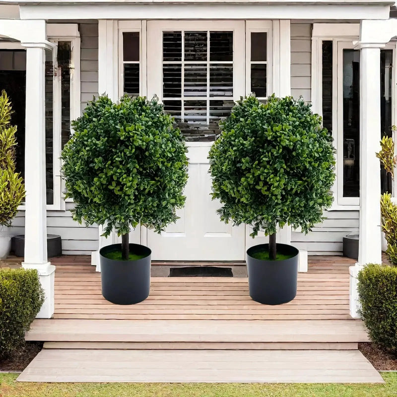 Set of 2 Realistic 50.8cm Artificial Boxwood Topiary Trees with Pots - Full Ball Shape Fake Shrubs, Faux Conical Trees for Indoor/Outdoor Use, Low-Maintenance Plastic Foliage (No Pruning) - Christmas, Garden & Decor by House Of Avana