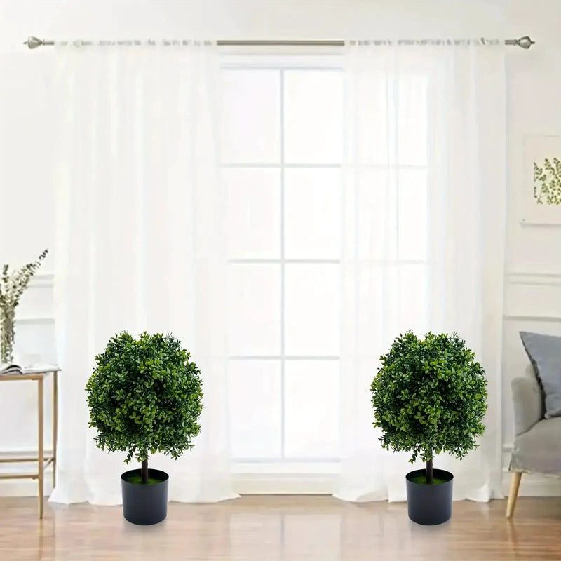 Set of 2 Realistic 50.8cm Artificial Boxwood Topiary Trees with Pots - Full Ball Shape Fake Shrubs, Faux Conical Trees for Indoor/Outdoor Use, Low-Maintenance Plastic Foliage (No Pruning) - Christmas, Garden & Decor by House Of Avana