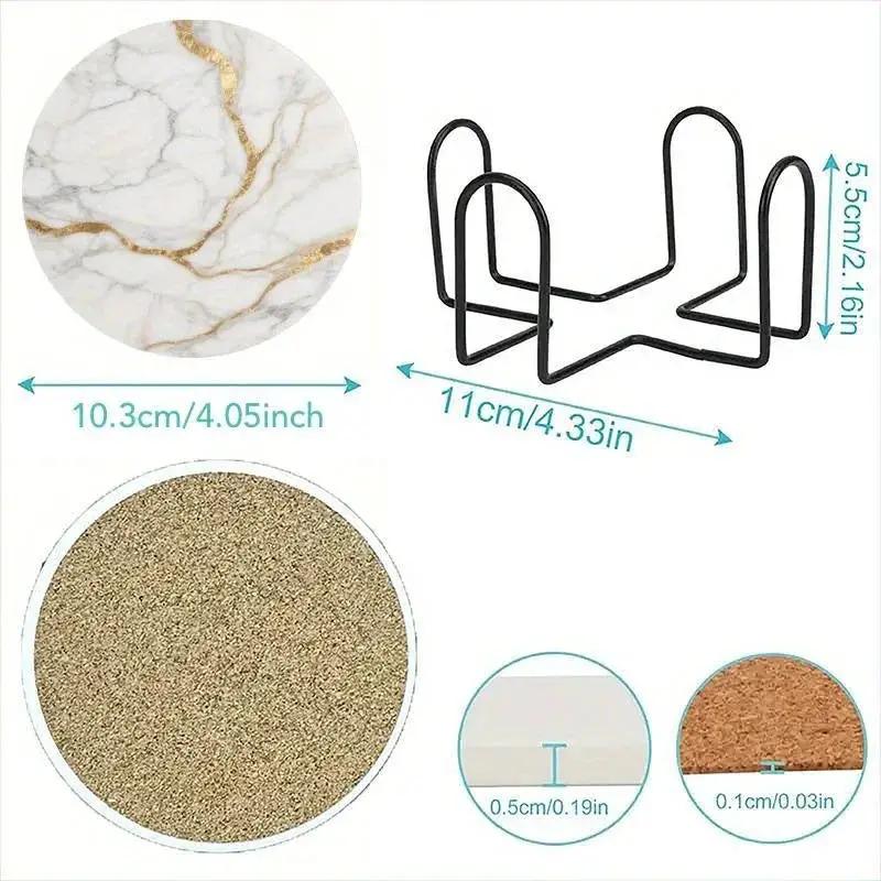 Set of 6 charming round ceramic coasters- white pattern with Golden thread, heat- resistant and non- slip beverage mats, suitable for home and restaurant tabletop decoration, perfect housewarming gift by House Of Avana