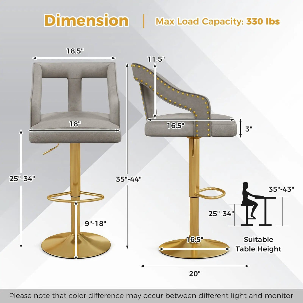 Set of 2 Bar Chairs with Footrest and 2-Layer Electroplated Metal Base by DirectDeals