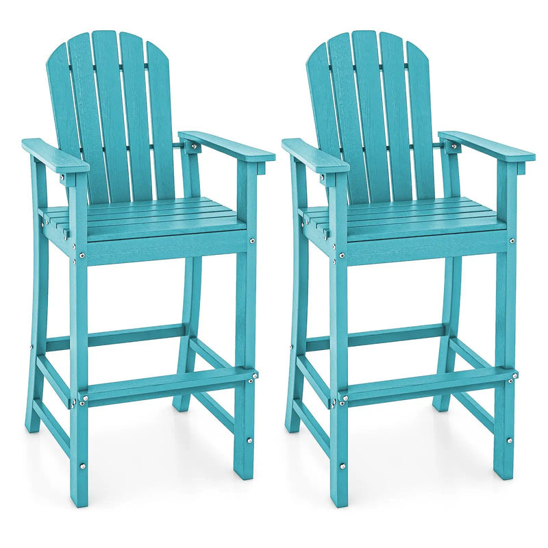 Set of 2 Counter Height Outdoor HDPE Bar Stool with Armrests and Footrest by DirectDeals