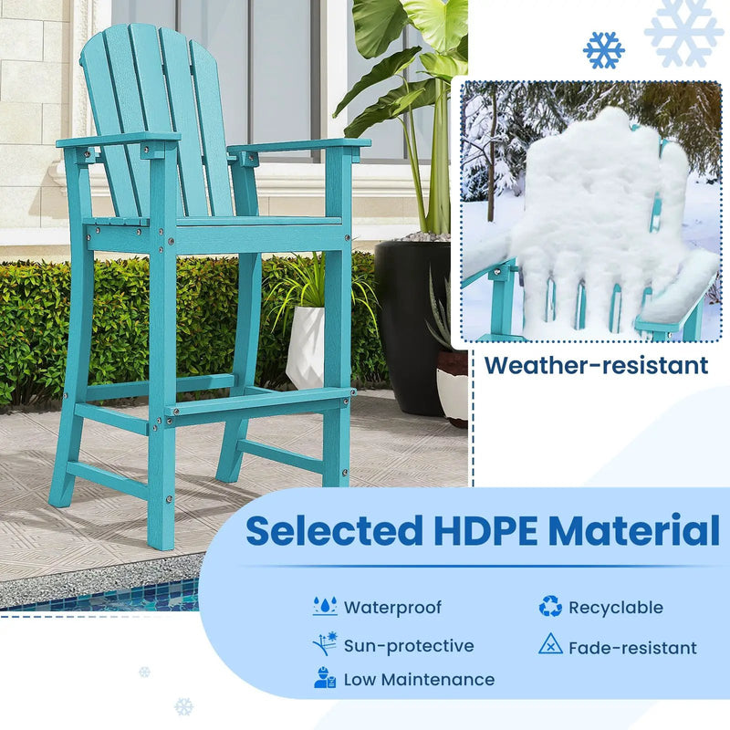Set of 2 Counter Height Outdoor HDPE Bar Stool with Armrests and Footrest by DirectDeals