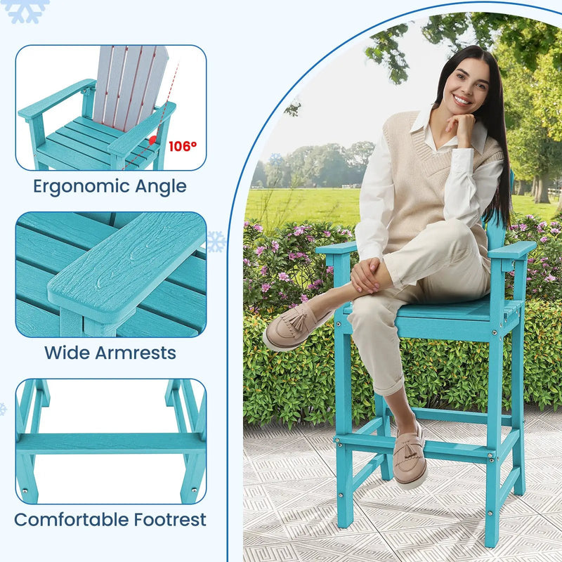 Set of 2 Counter Height Outdoor HDPE Bar Stool with Armrests and Footrest by DirectDeals
