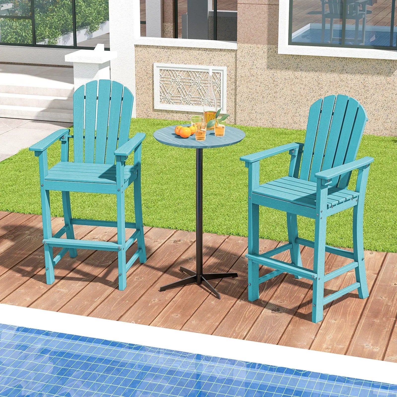 Set of 2 Counter Height Outdoor HDPE Bar Stool with Armrests and Footrest by DirectDeals