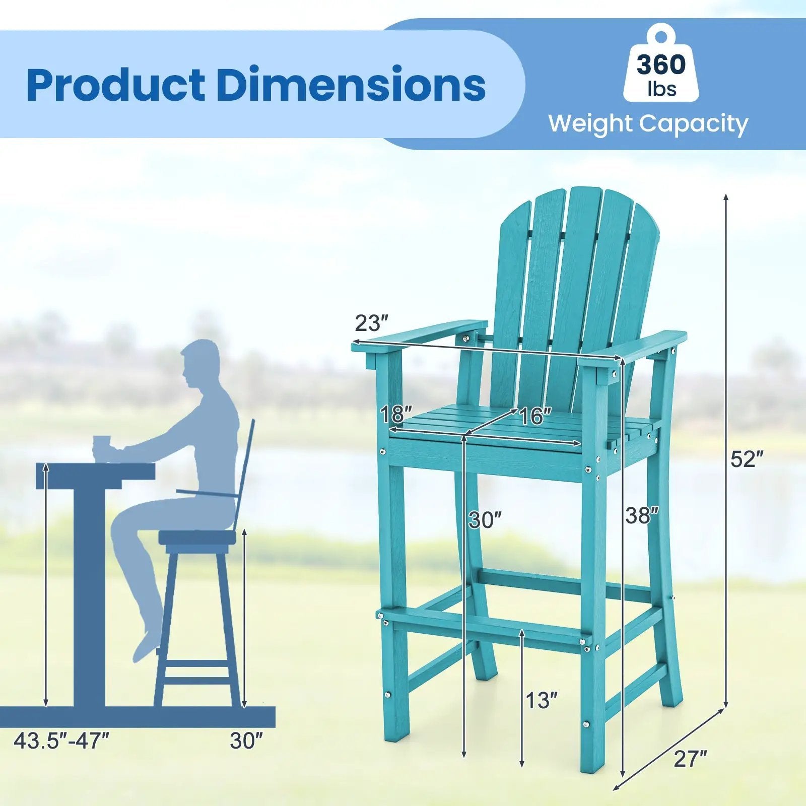 Set of 2 Counter Height Outdoor HDPE Bar Stool with Armrests and Footrest by DirectDeals