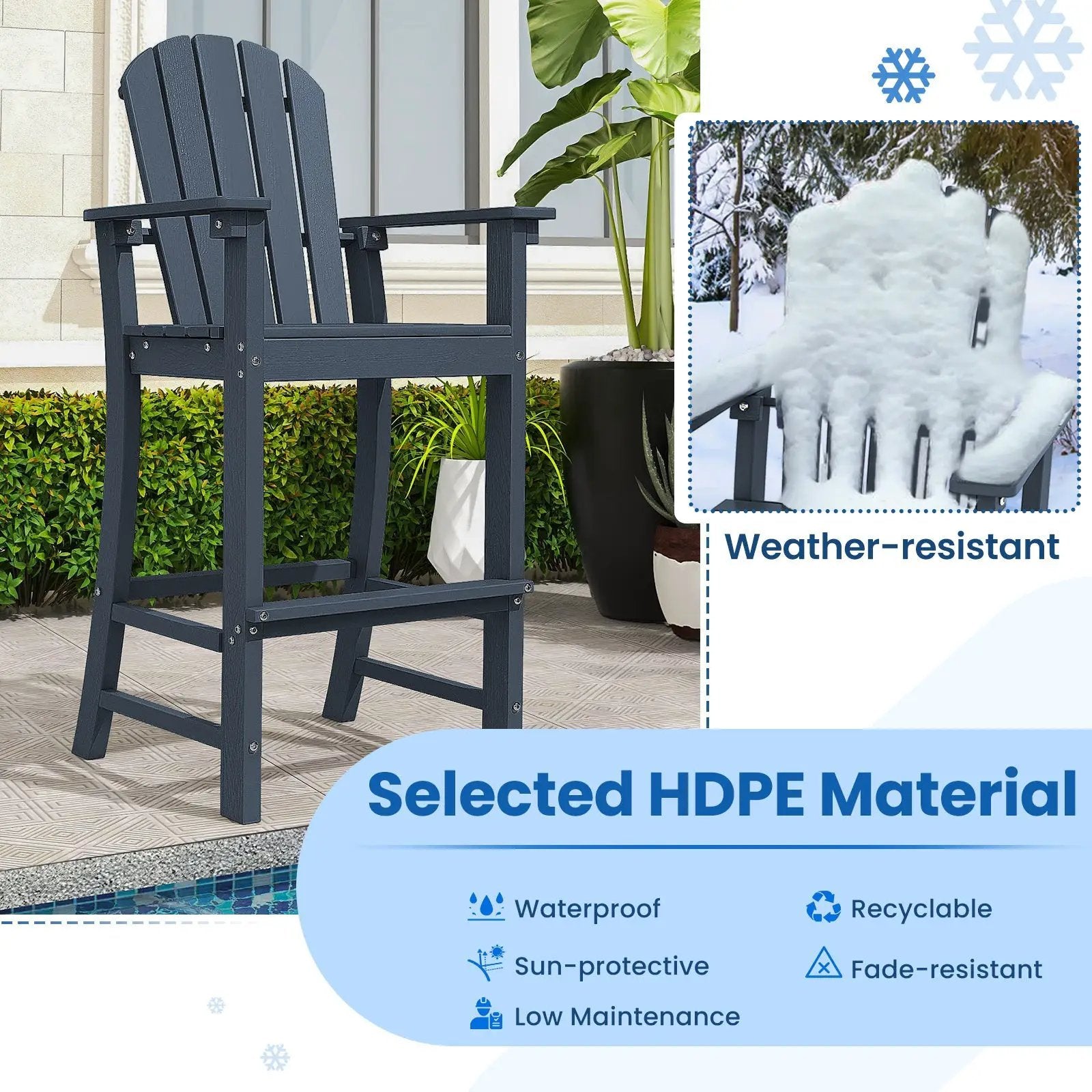 Set of 2 Counter Height Outdoor HDPE Bar Stool with Armrests and Footrest by DirectDeals