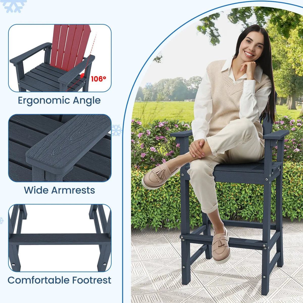 Set of 2 Counter Height Outdoor HDPE Bar Stool with Armrests and Footrest by DirectDeals