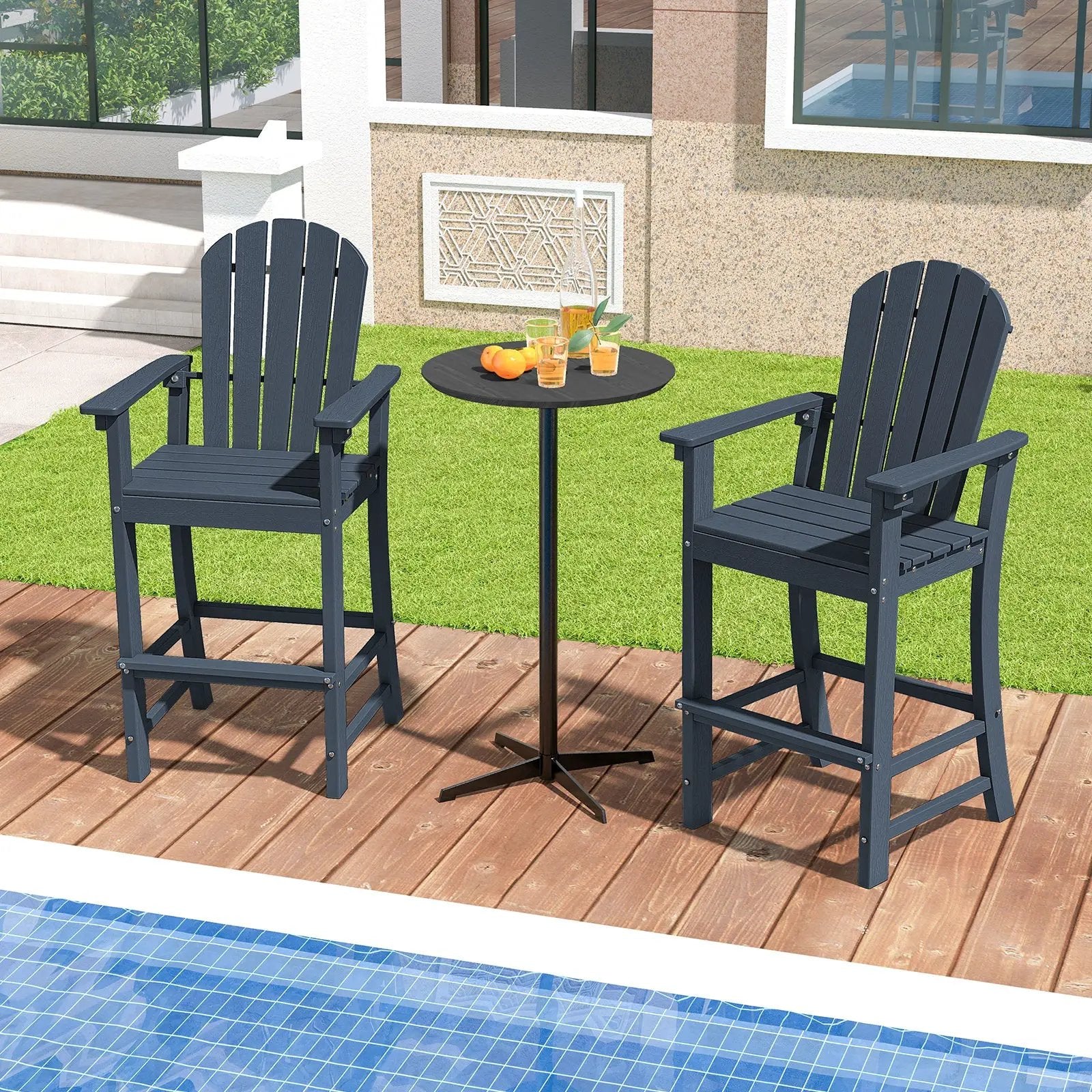Set of 2 Counter Height Outdoor HDPE Bar Stool with Armrests and Footrest by DirectDeals