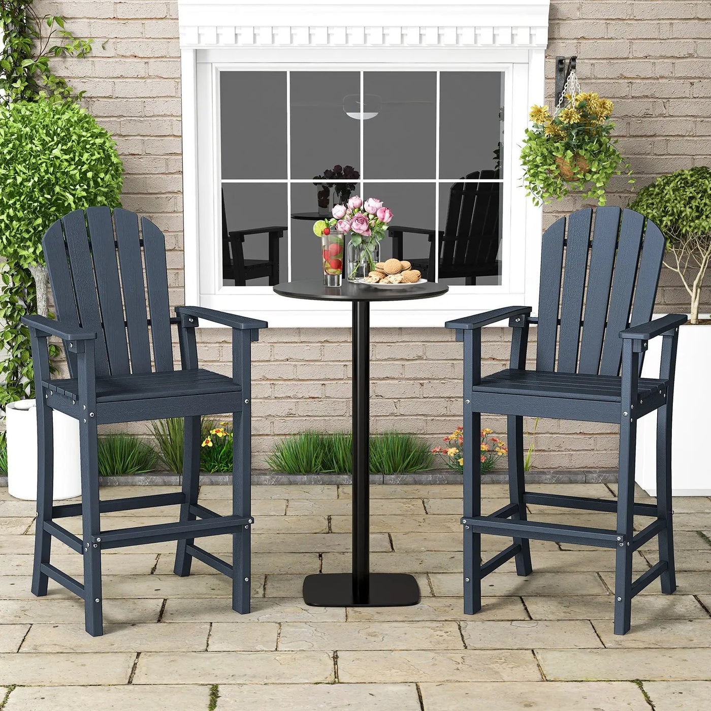 Set of 2 Counter Height Outdoor HDPE Bar Stool with Armrests and Footrest by DirectDeals