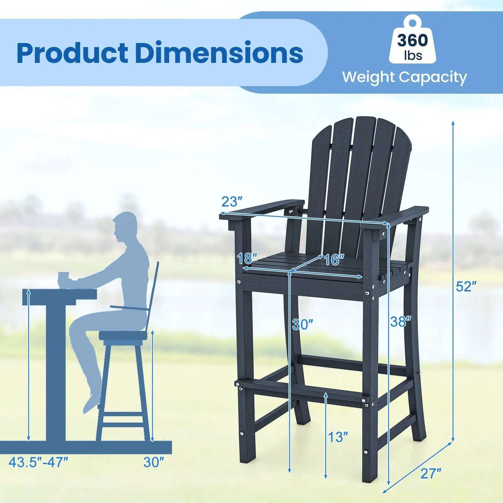Set of 2 Counter Height Outdoor HDPE Bar Stool with Armrests and Footrest by DirectDeals
