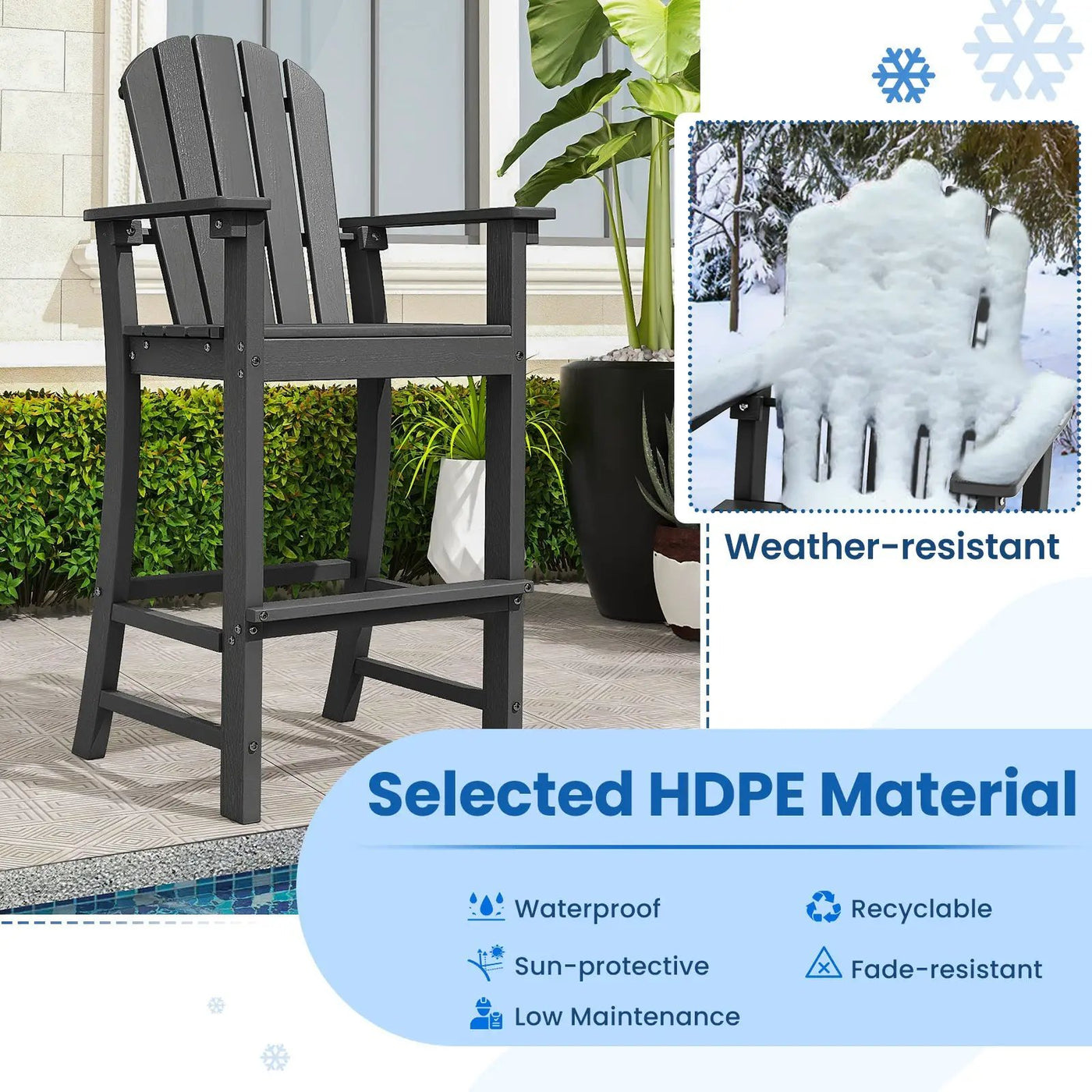 Set of 2 Counter Height Outdoor HDPE Bar Stool with Armrests and Footrest by DirectDeals