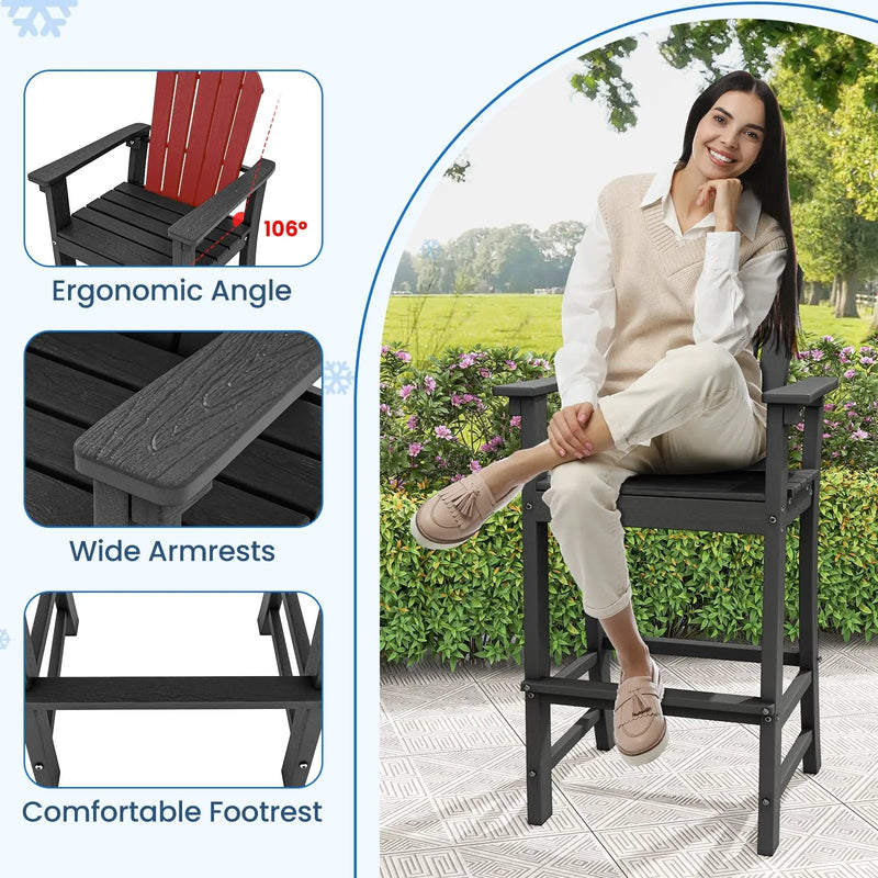 Set of 2 Counter Height Outdoor HDPE Bar Stool with Armrests and Footrest by DirectDeals