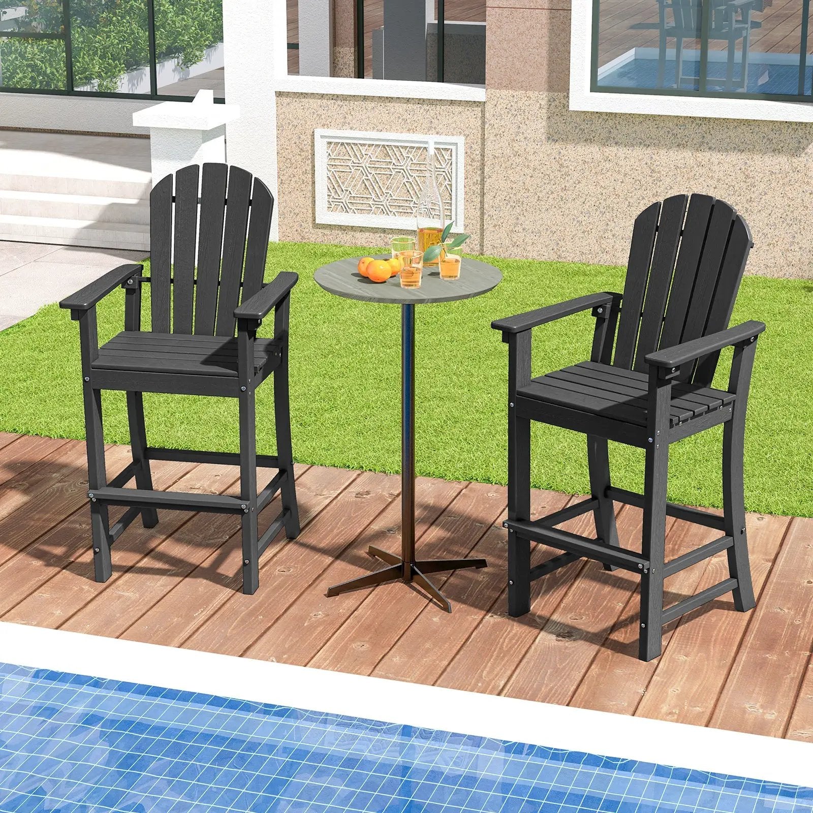 Set of 2 Counter Height Outdoor HDPE Bar Stool with Armrests and Footrest by DirectDeals