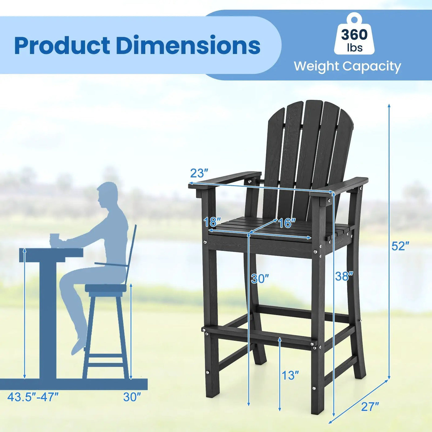 Set of 2 Counter Height Outdoor HDPE Bar Stool with Armrests and Footrest by DirectDeals