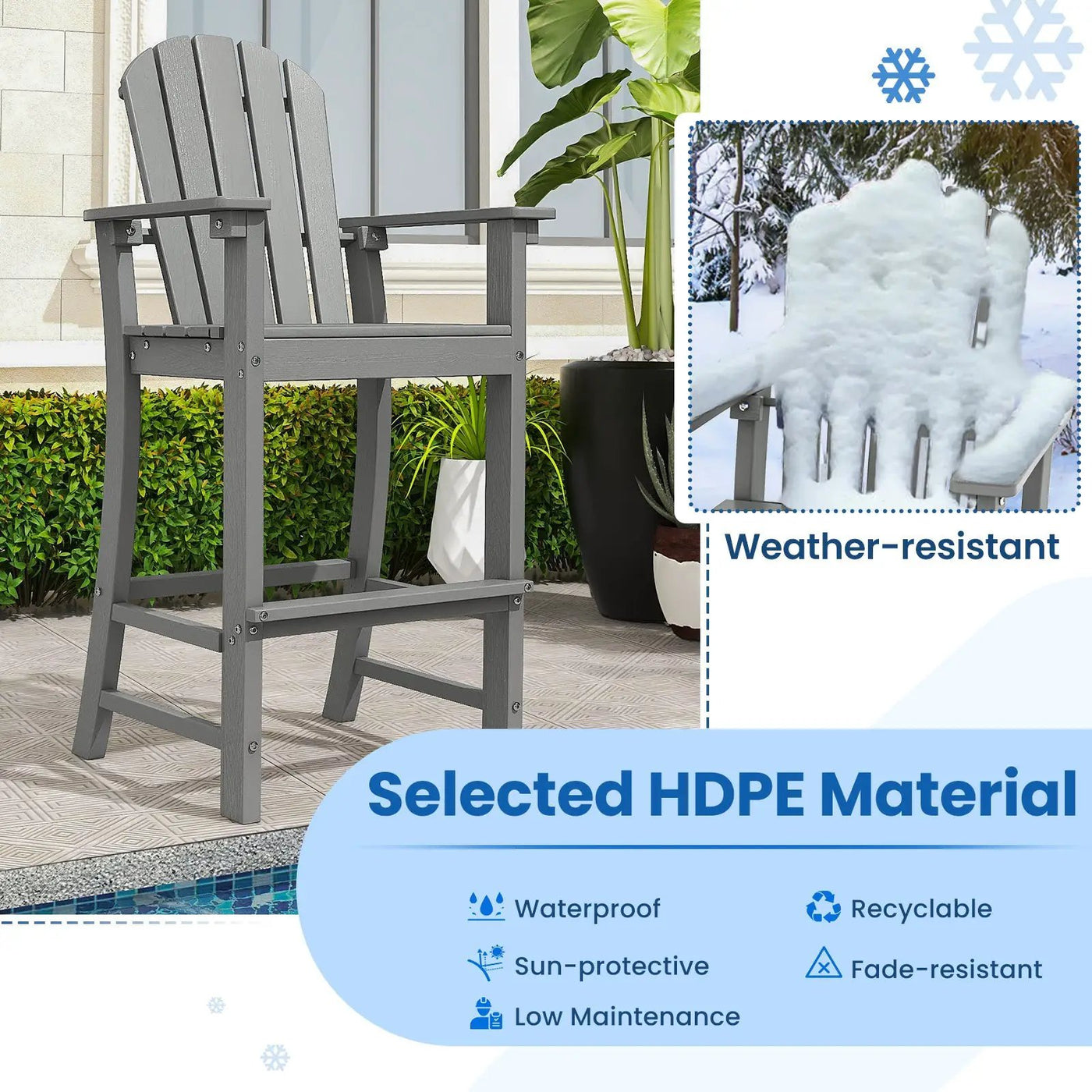 Set of 2 Counter Height Outdoor HDPE Bar Stool with Armrests and Footrest by DirectDeals