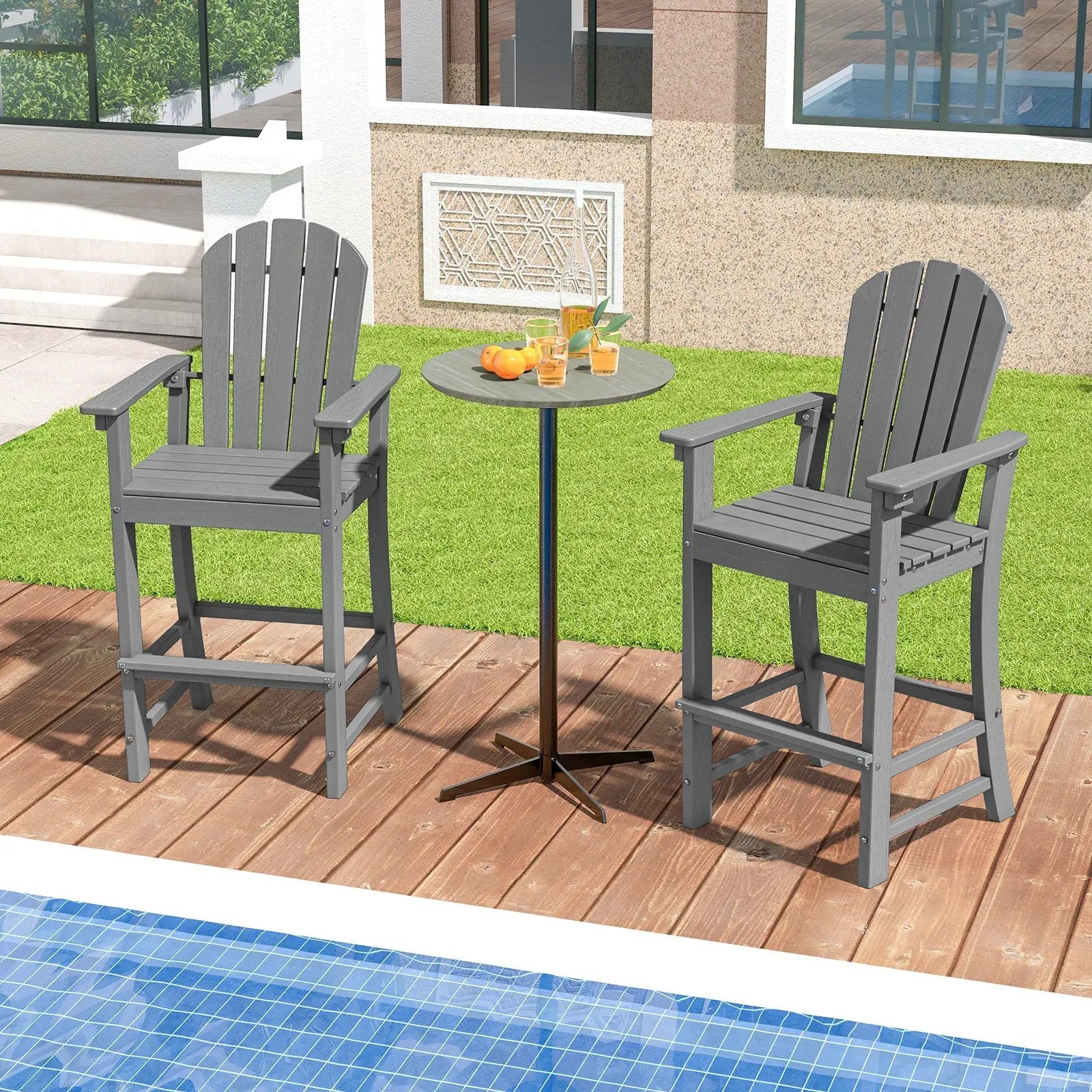 Set of 2 Counter Height Outdoor HDPE Bar Stool with Armrests and Footrest by DirectDeals
