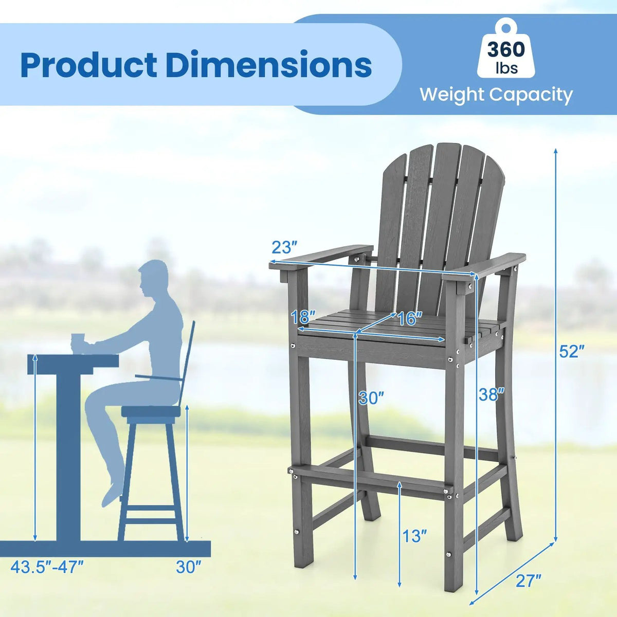 Set of 2 Counter Height Outdoor HDPE Bar Stool with Armrests and Footrest by DirectDeals