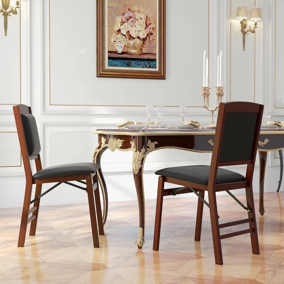 Set of 2 Folding Dining Chairs with Padded Seat and High Backrest-Brown by DirectDeals