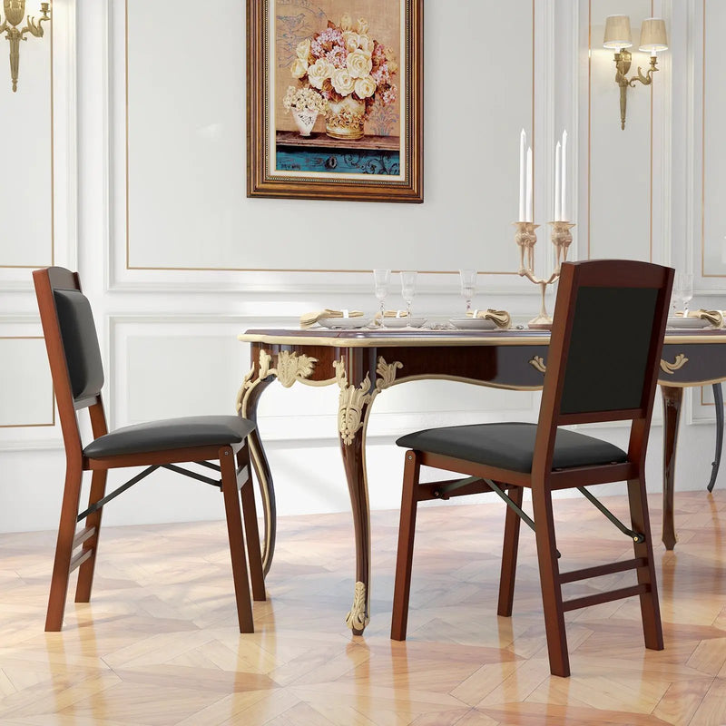 Set of 2 Folding Dining Chairs with Padded Seat and High Backrest-Brown by DirectDeals
