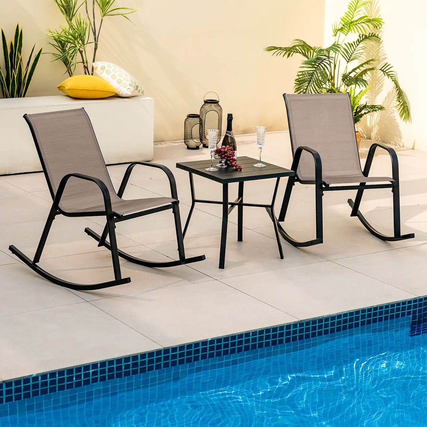 Set of 2 Metal Patio Rocking Chair with Breathable Seat Fabric by DirectDeals
