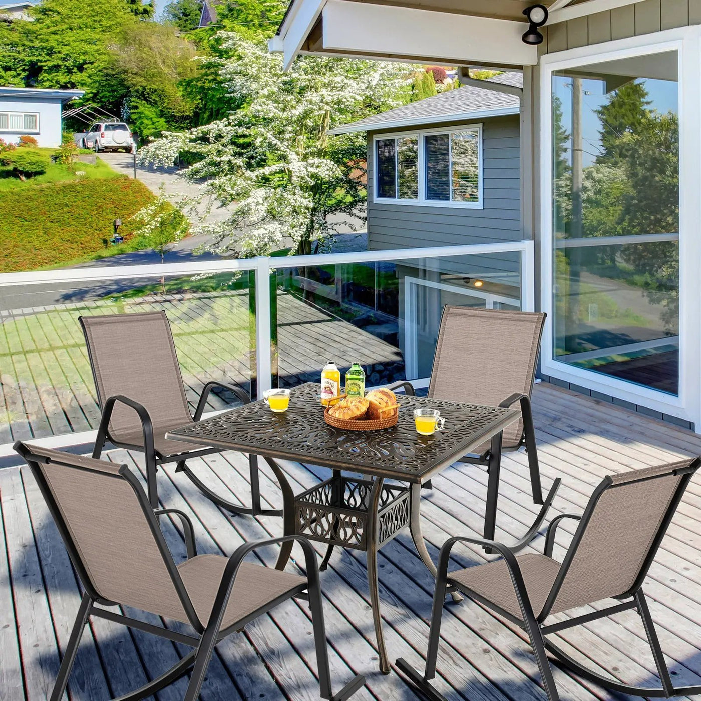 Set of 2 Metal Patio Rocking Chair with Breathable Seat Fabric by DirectDeals