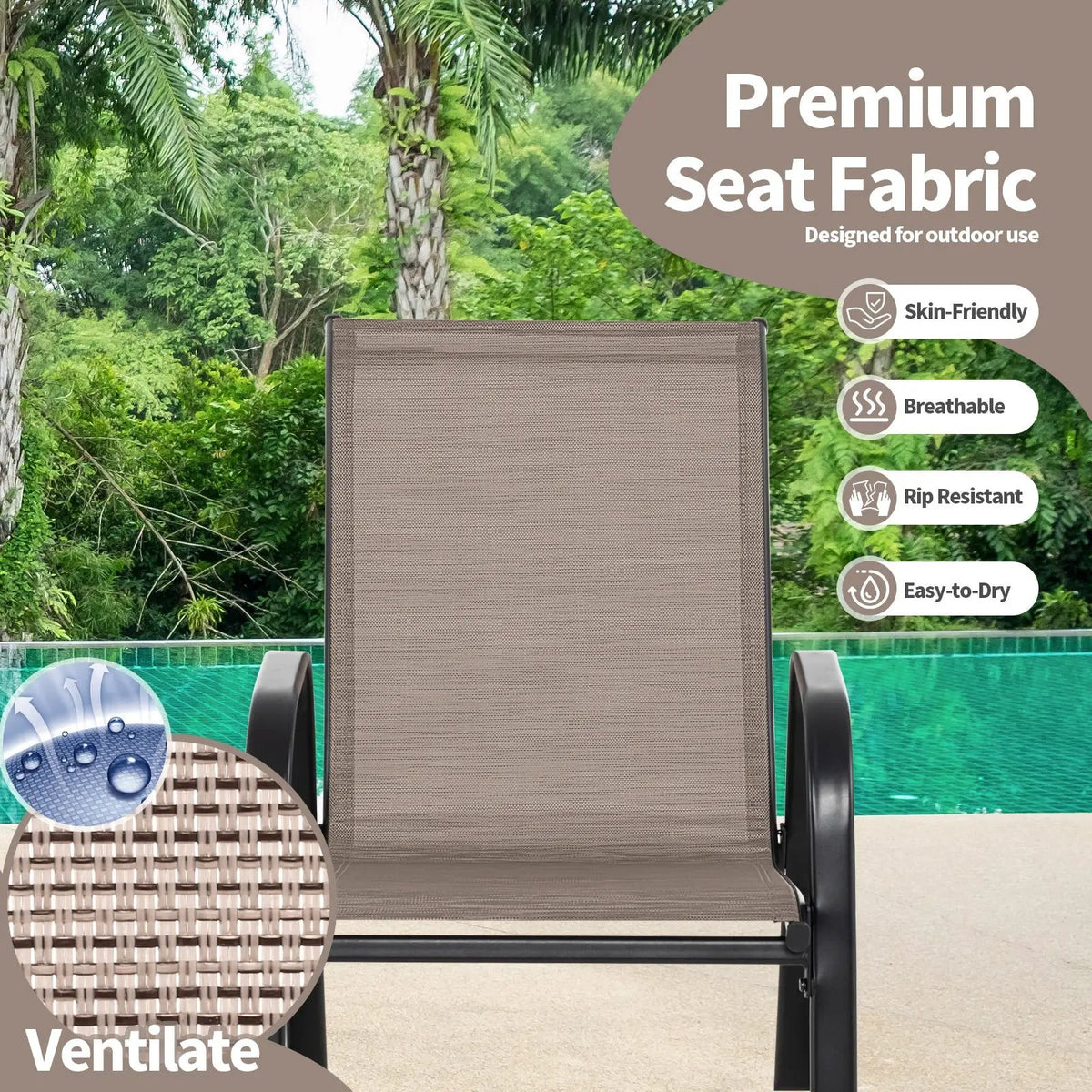 Set of 2 Metal Patio Rocking Chair with Breathable Seat Fabric by DirectDeals