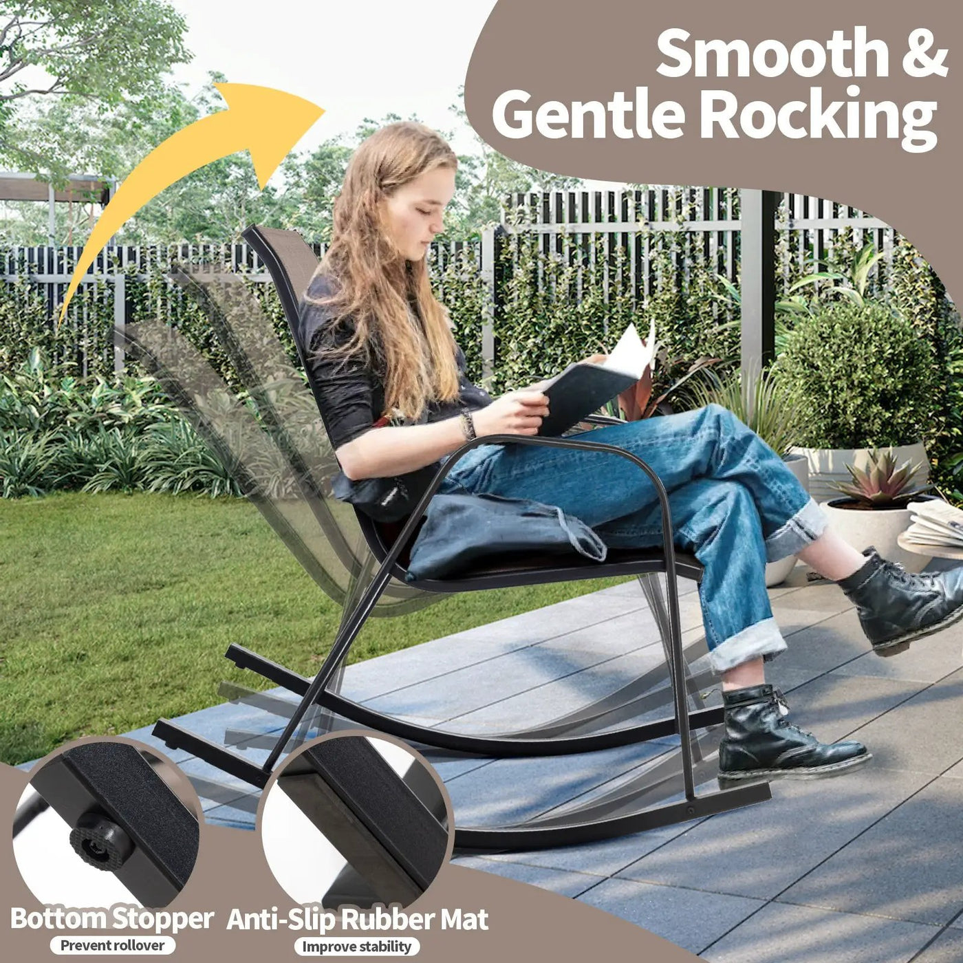 Set of 2 Metal Patio Rocking Chair with Breathable Seat Fabric by DirectDeals