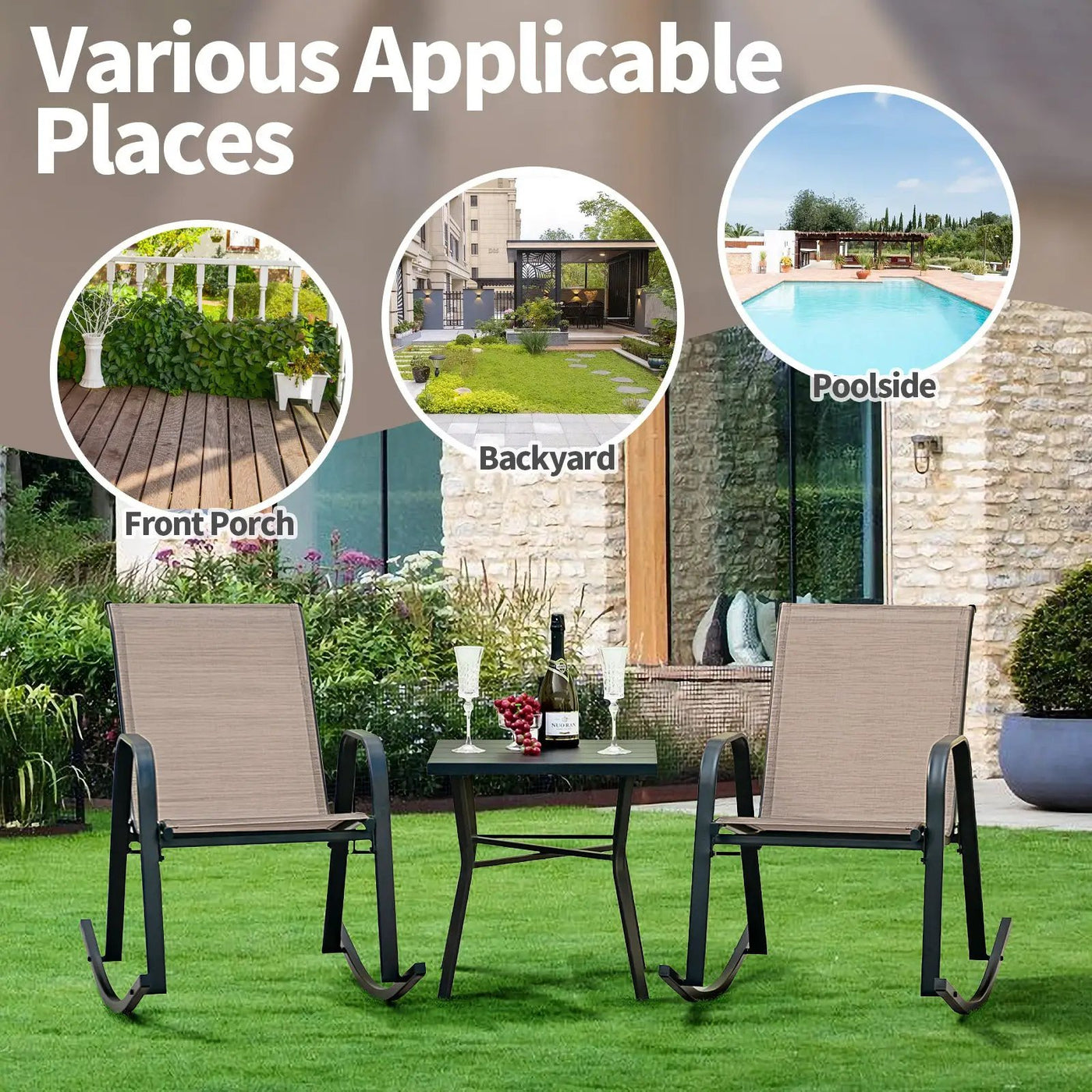 Set of 2 Metal Patio Rocking Chair with Breathable Seat Fabric by DirectDeals