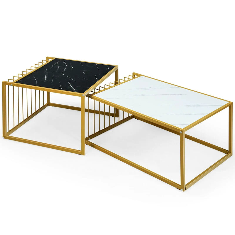Set of 2 Modern Stackable 31.5 Inch Side Table with Waterproof Faux Marble Tabletop by DirectDeals