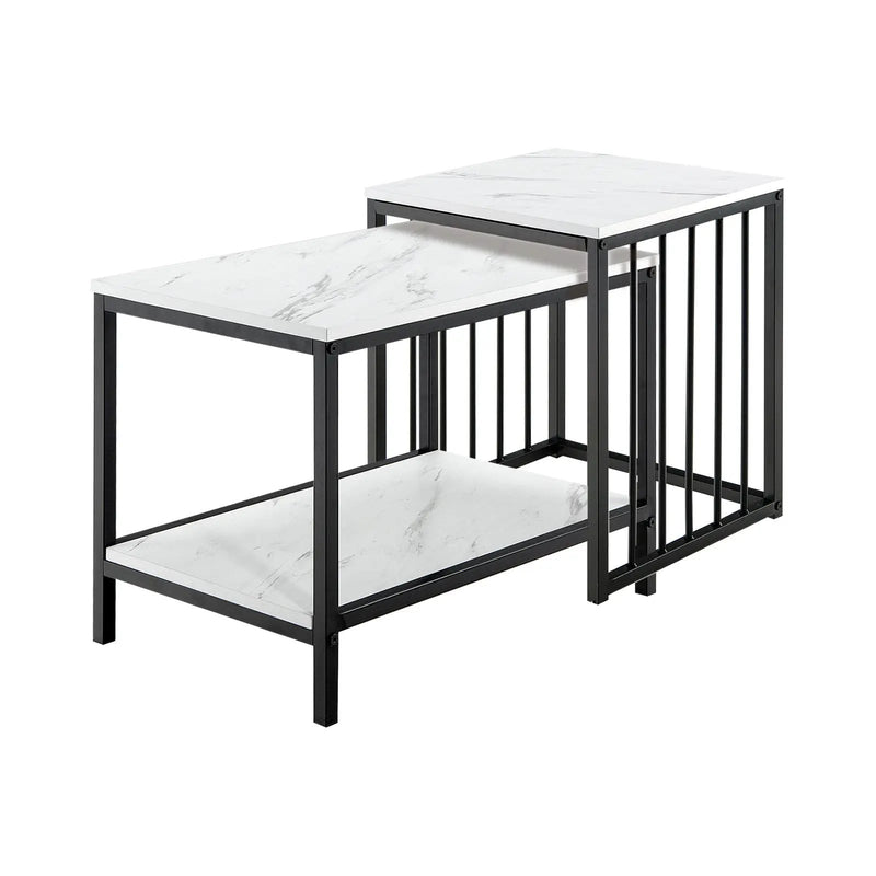 Set of 2 Nesting End Tables with Storage Shelf-White by DirectDeals