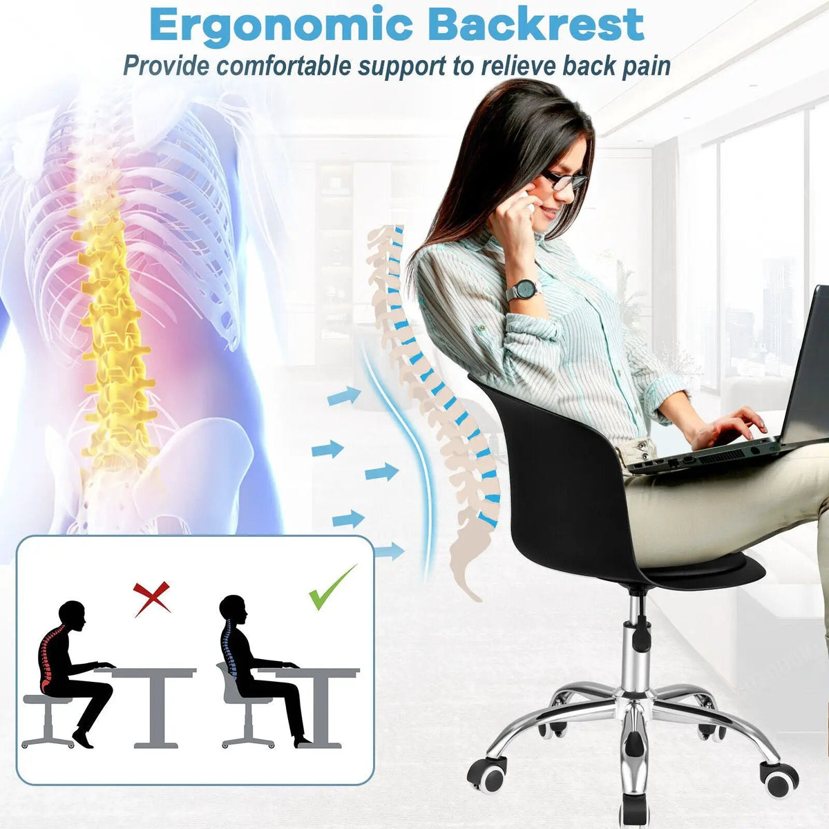 Set of 2 Office Desk Chair with Ergonomic Backrest and Soft Padded PU Leather Seat by DirectDeals